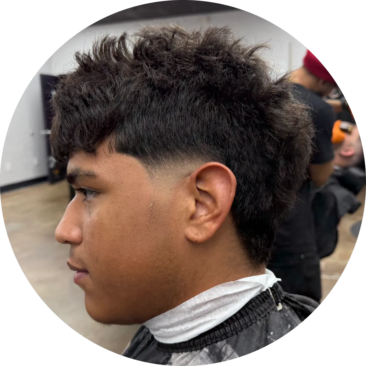 Textured fringe fade, cut by The Head Sculptor